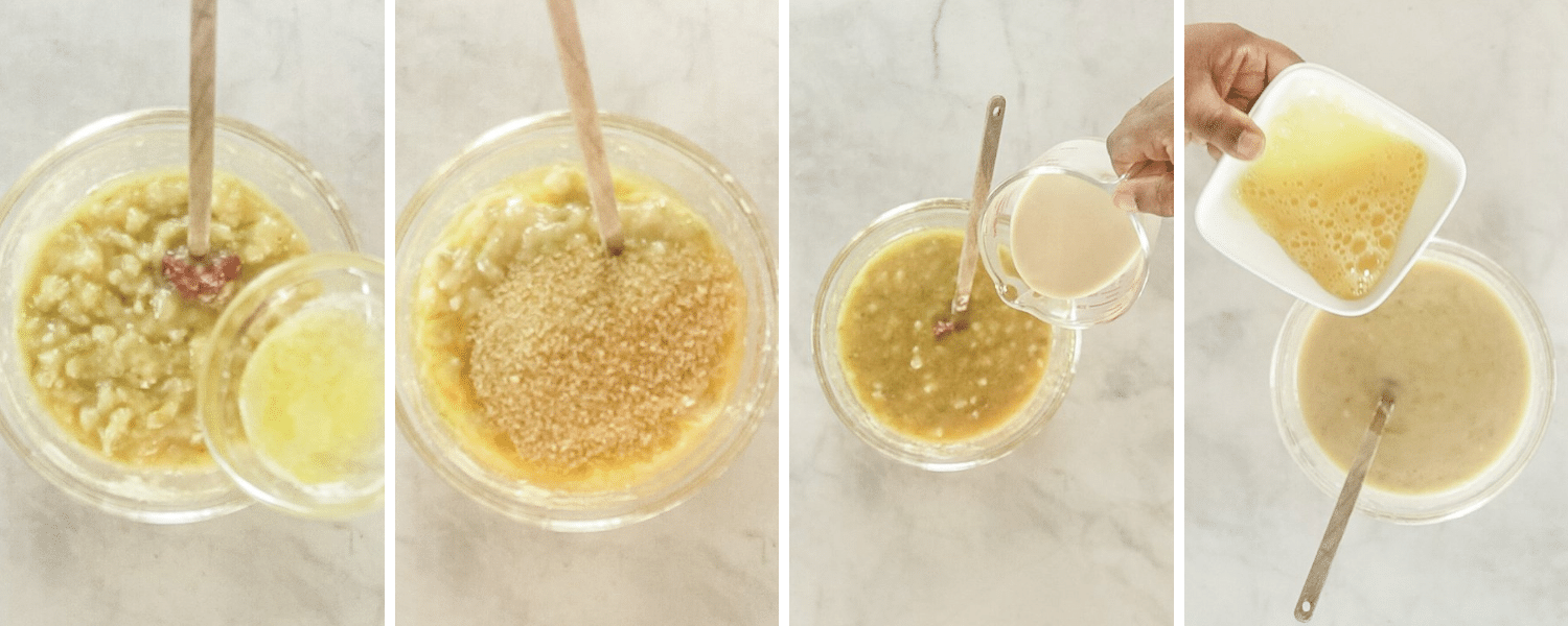 mixing ingredients for Beignet Banane