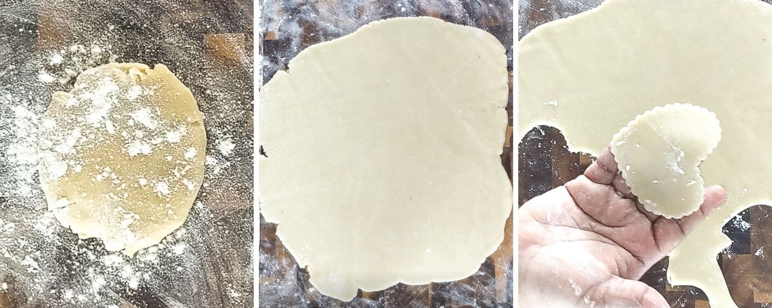 Rolling out dough and cutting out sugar cookies