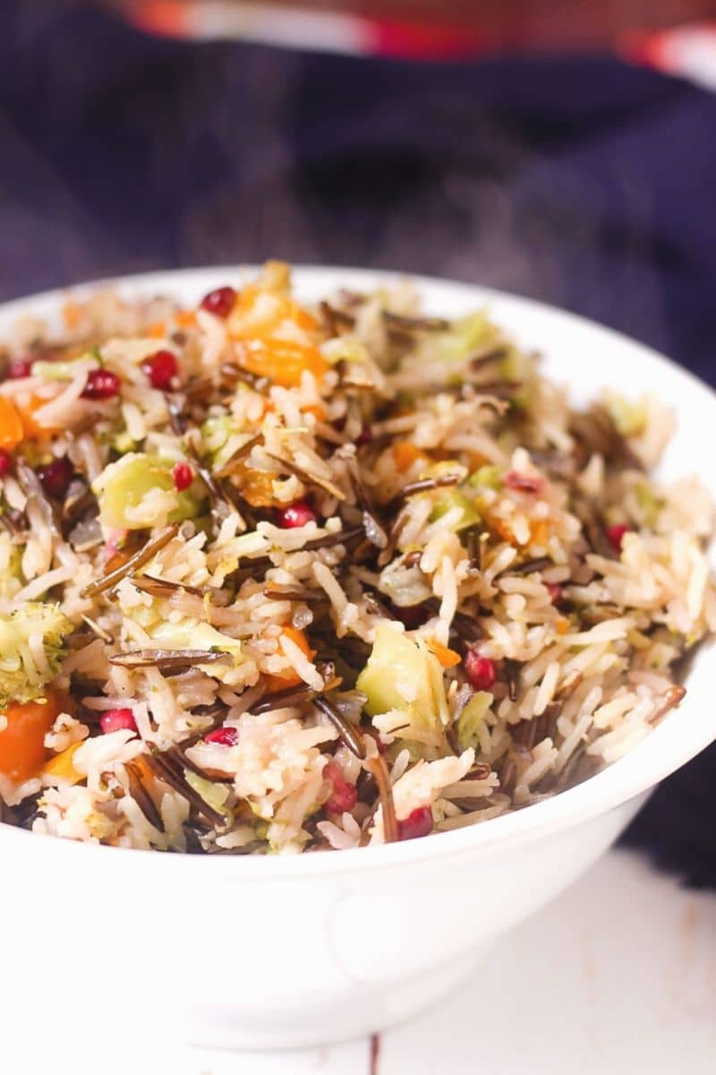 White and Wild Rice Pilaf in a white bowl