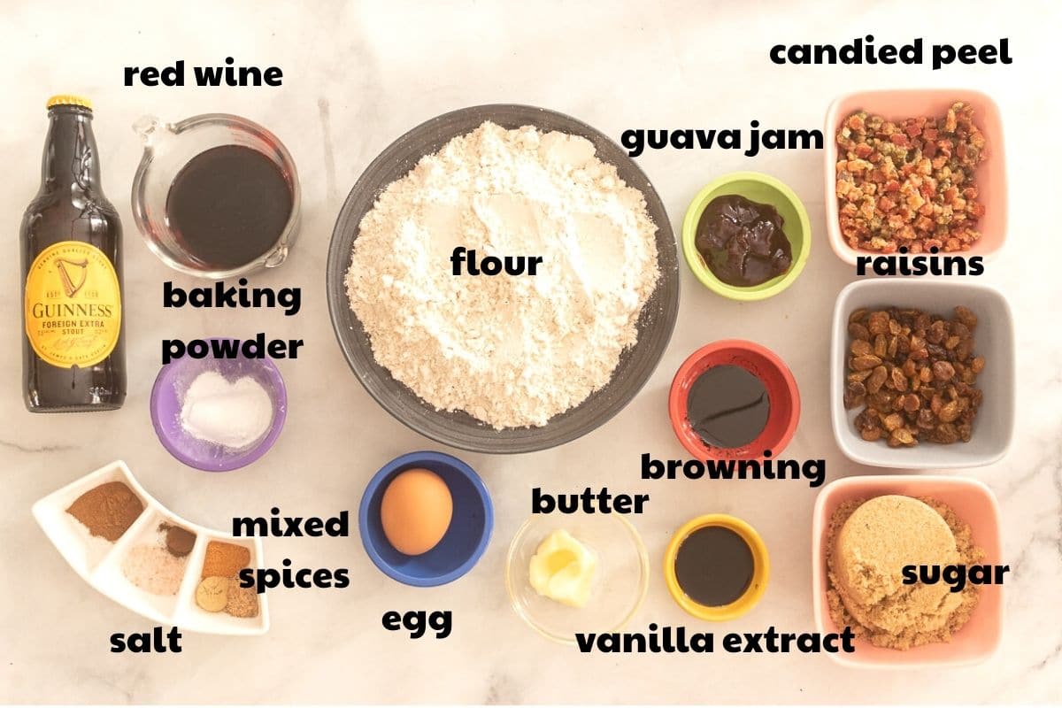 ingredients for Jamaican Spice Bun with labels