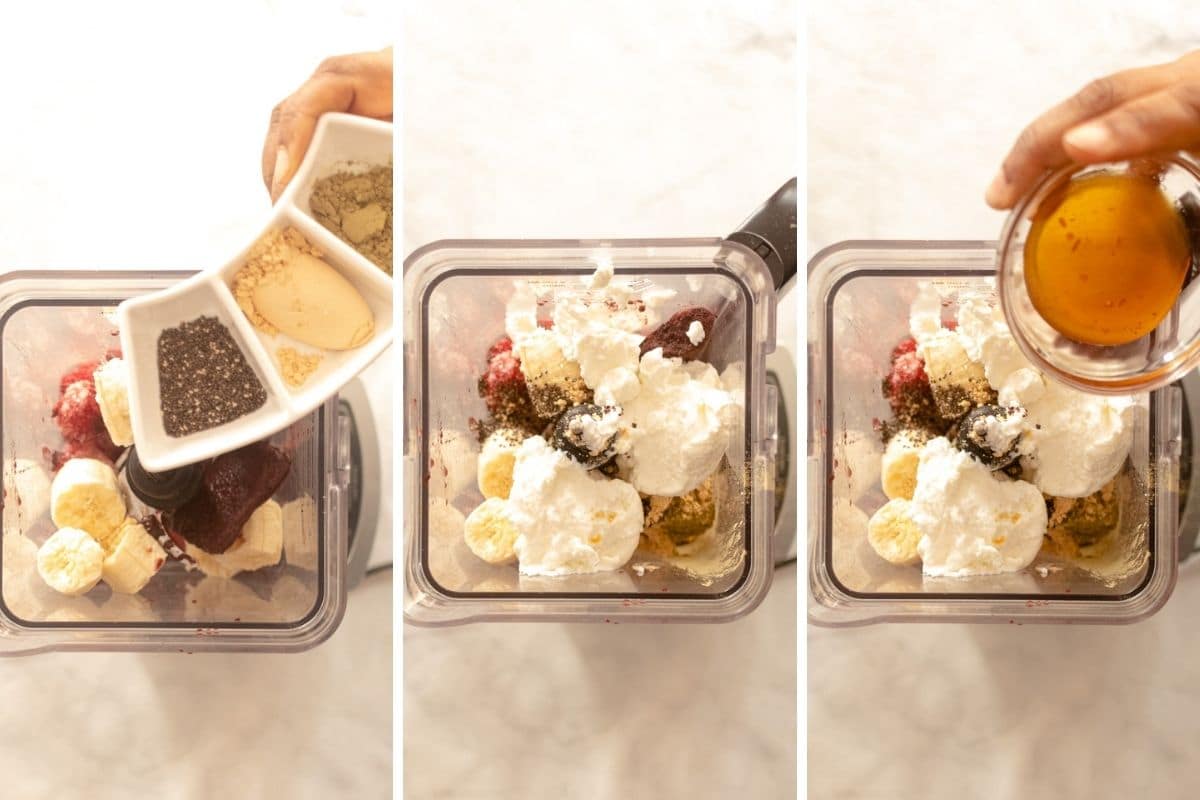 ingredients in blender for Acai Smoothie Bowl