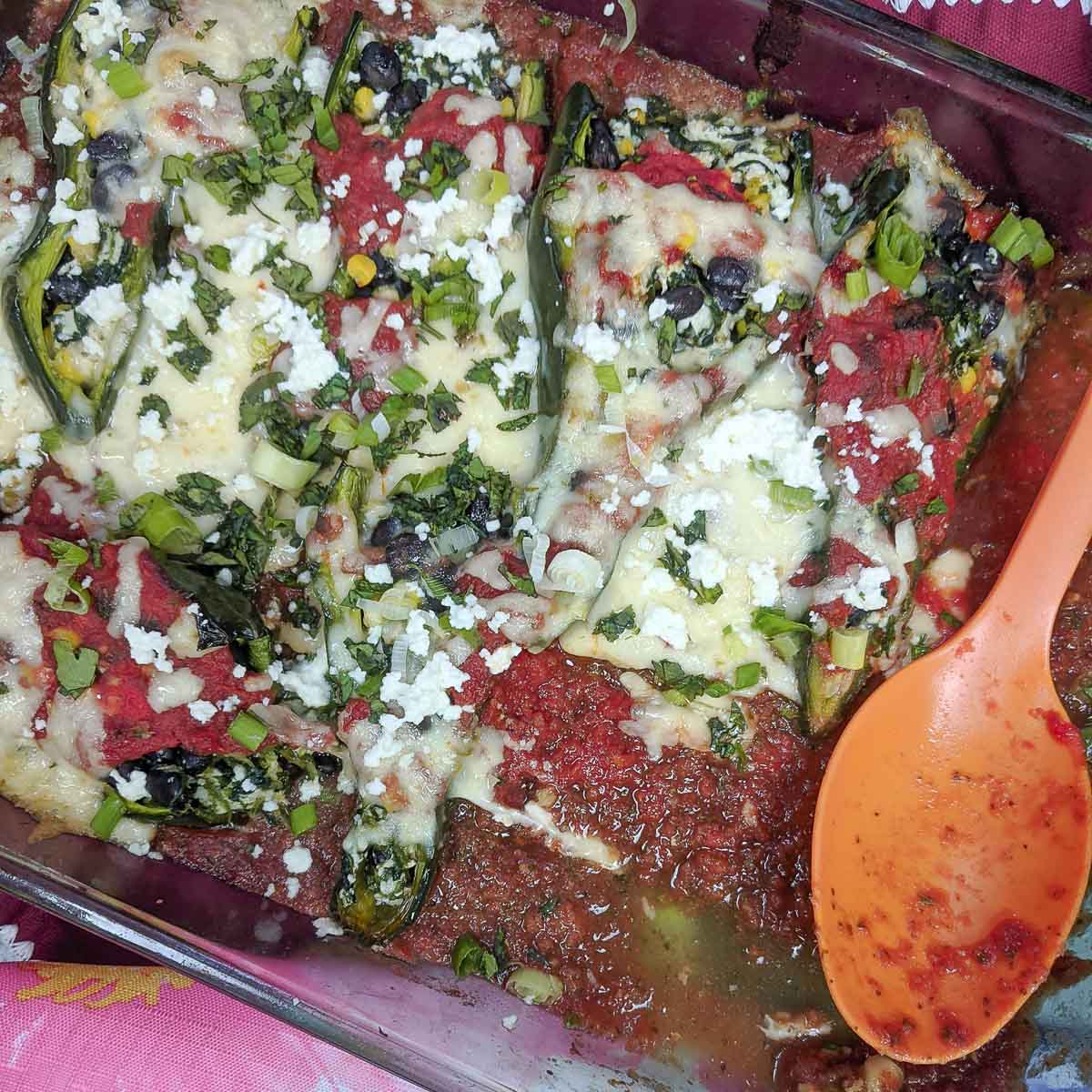 tray of Stuffed Poblano Pepper Casserole