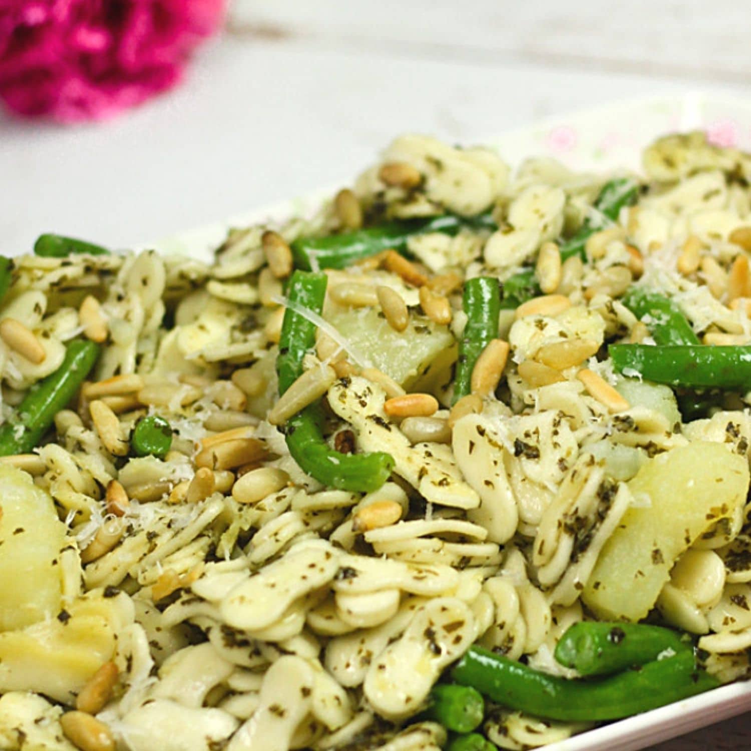 plate of Genoa Italian Pasta Salad with potatoes and green beans