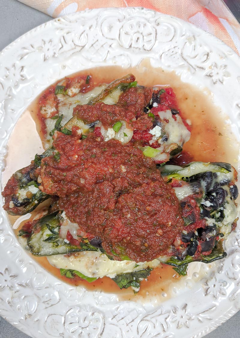 plate of Vegetarian Stuffed Poblano Pepper Casserole