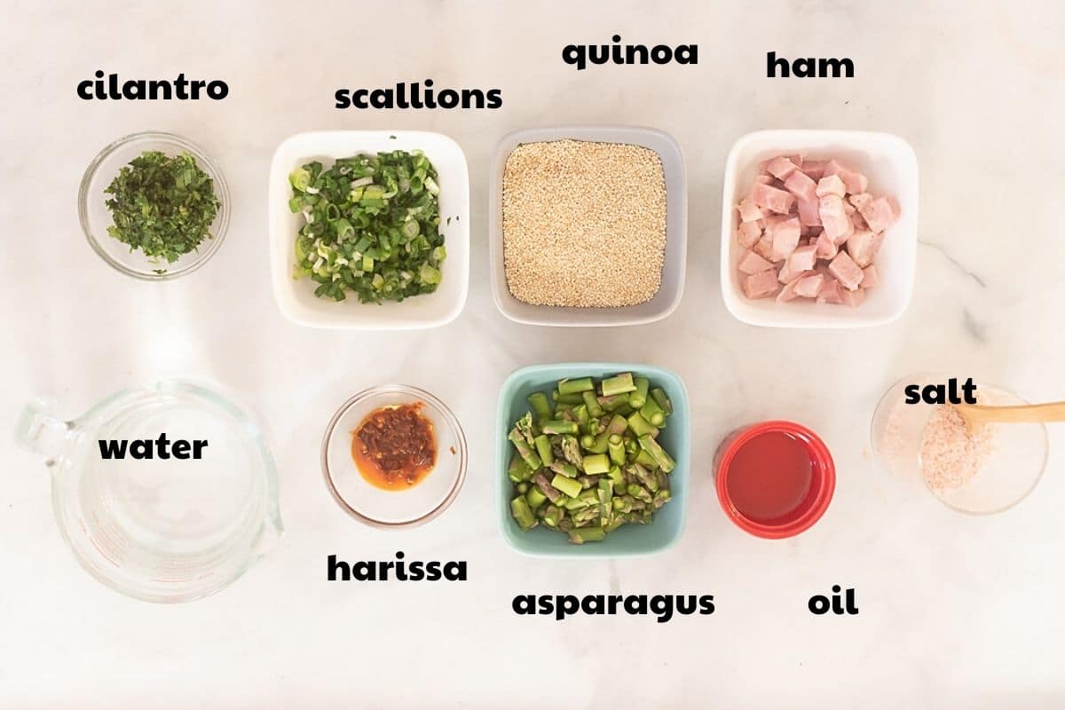 ingredients for Quinoa bowl with labels