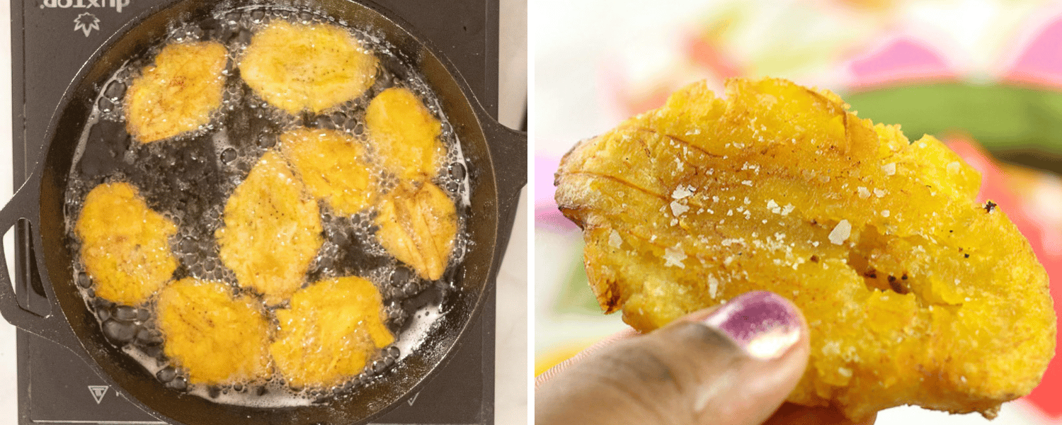 Frying Plantains for Haitian Bannann Peze