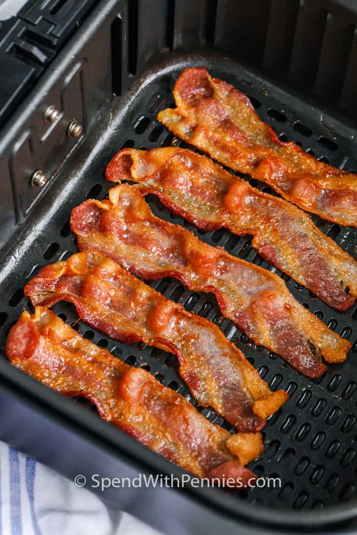 Slices of cooked bacon on an Air Fryer rack