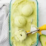 Avocado Ice Cream in a scoop over container