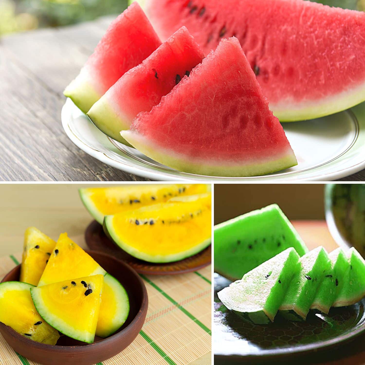 collage image of three types of watermelon