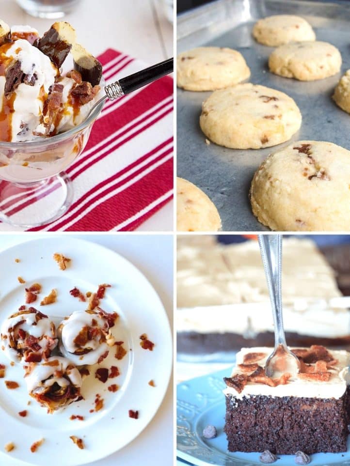 collage of bacon dessert recipes