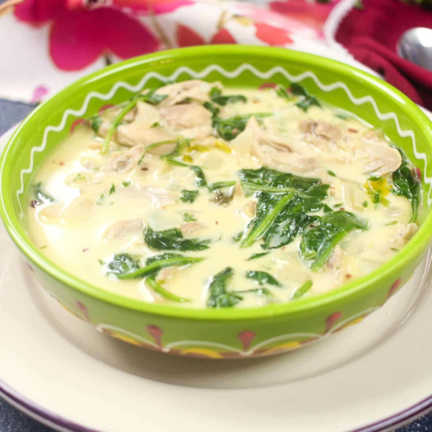 Chicken Florentine Soup in a bowl