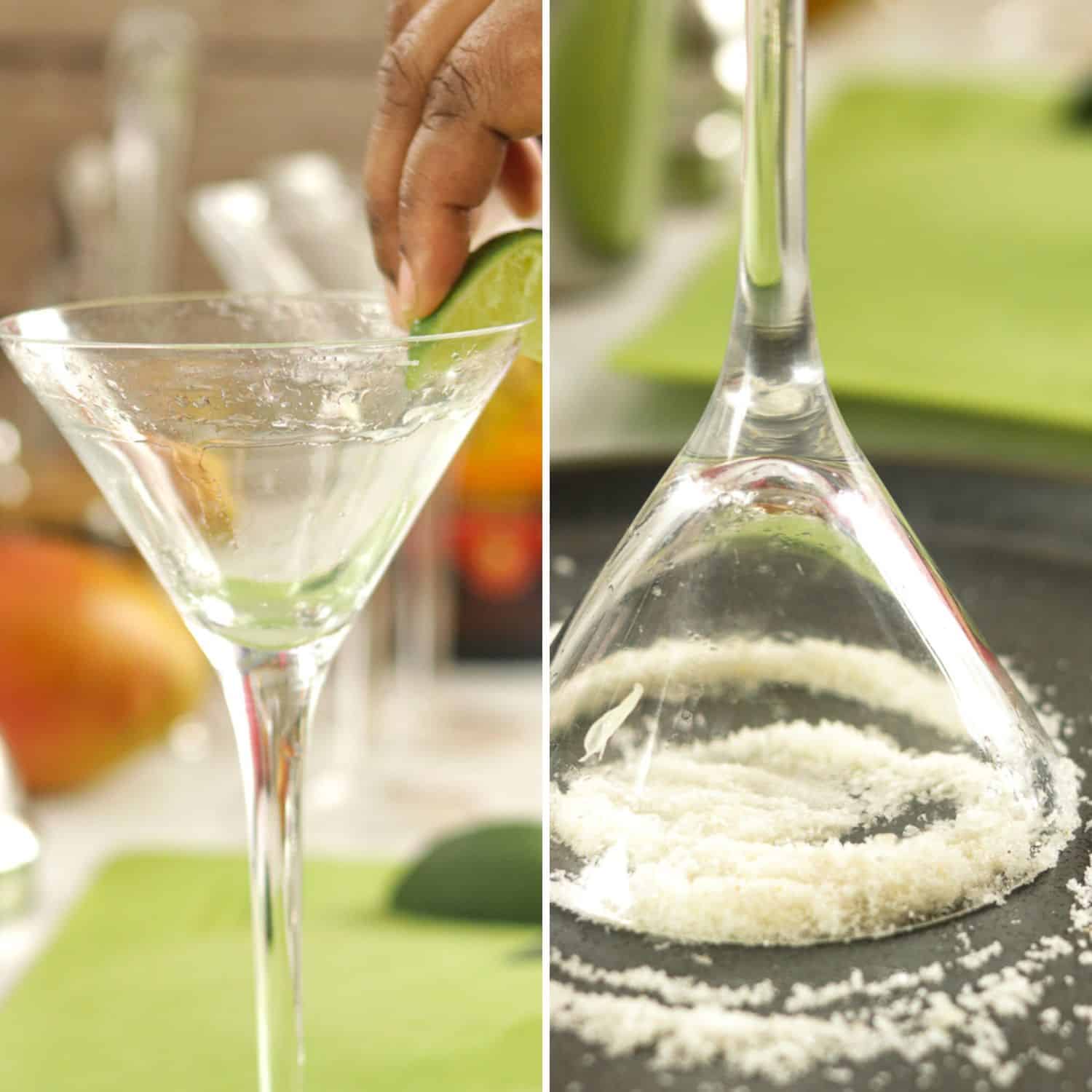 Rimming a cocktail glass with salt or sugar