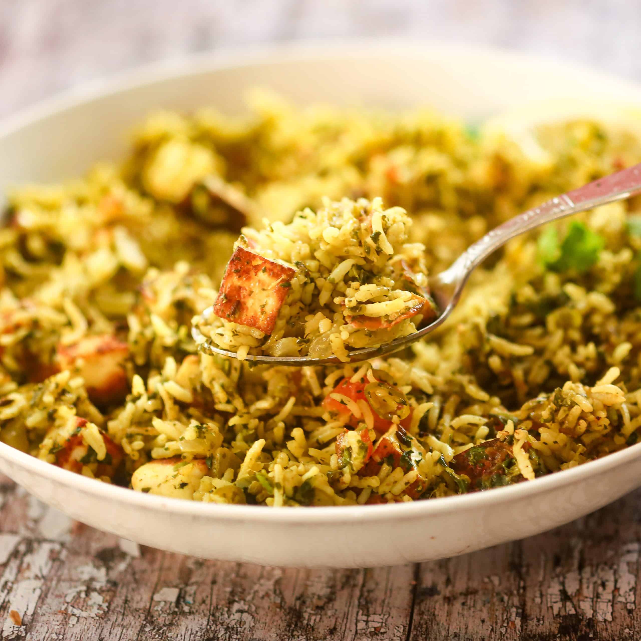 Palak Rice with Paneer Recipe